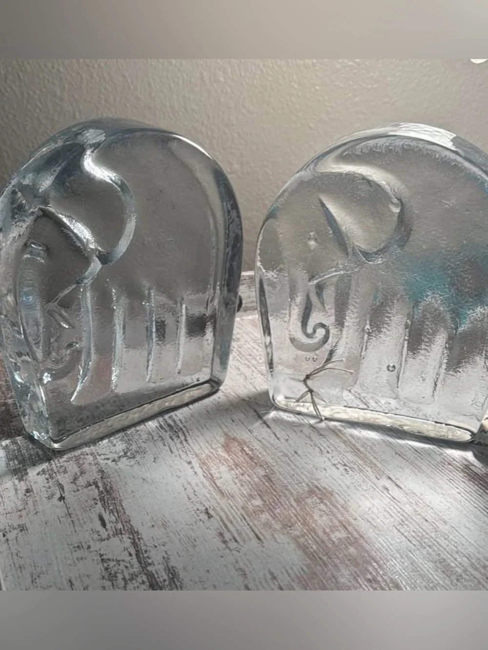 Blenko Clear Glass Elephant Bookends